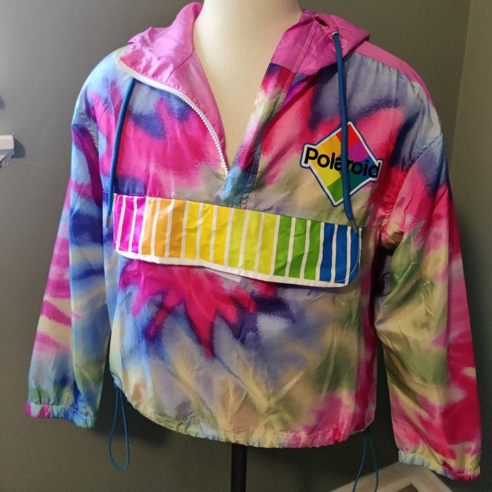 Polaroid Tie Dye Pink Windbreaker Retro Hoodie Jacket